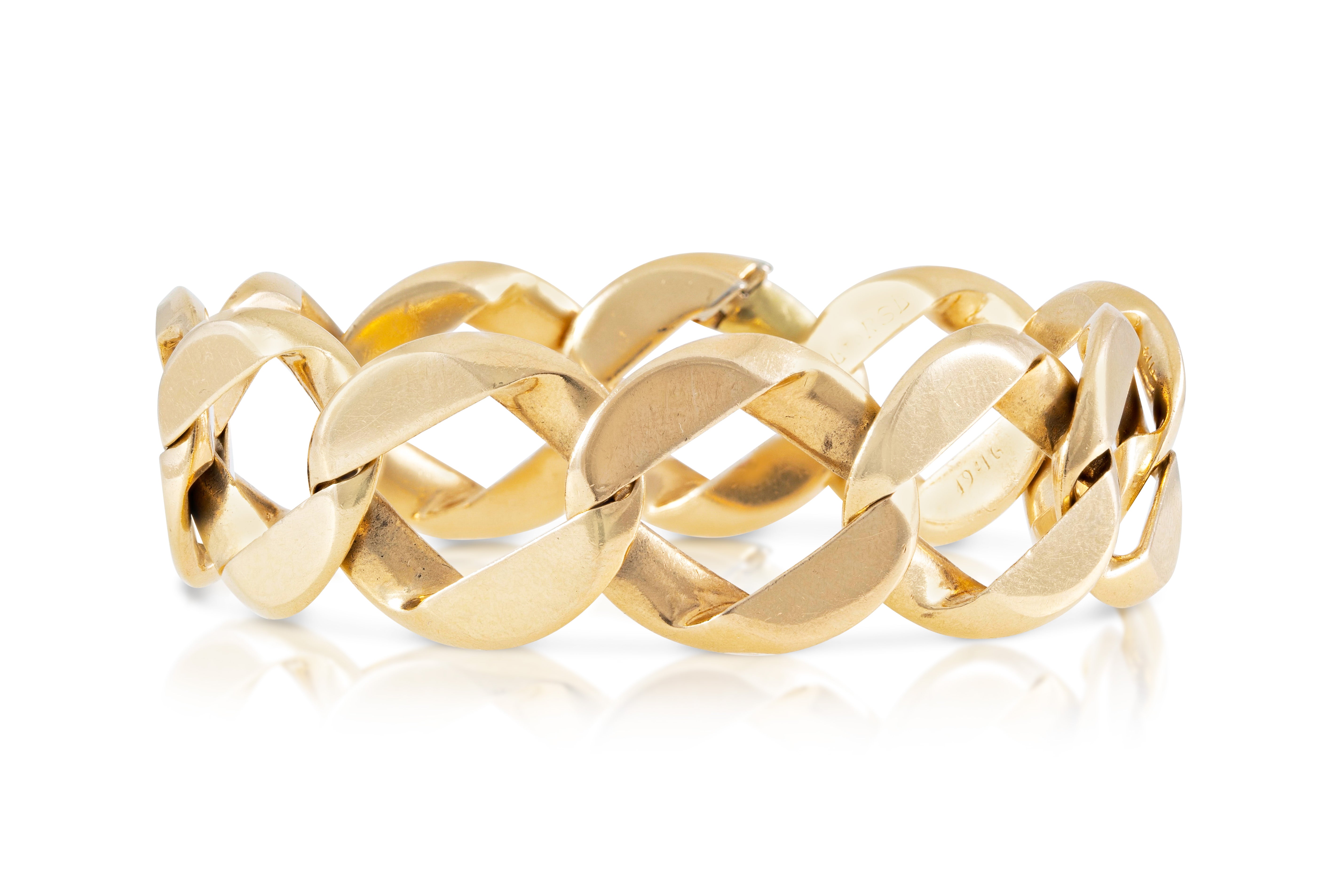 Set of Two Flat Curb Link Gold Bracelets