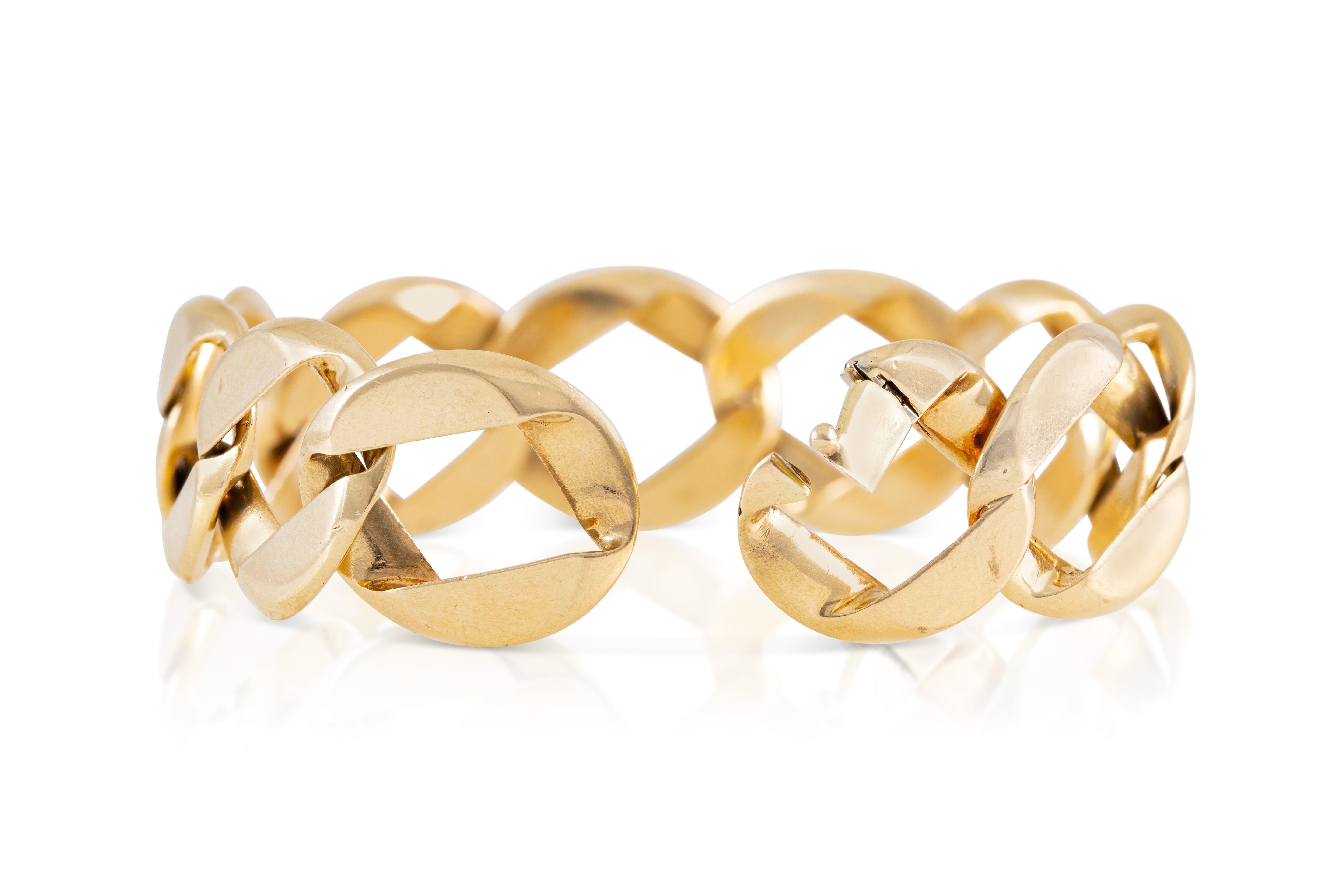 Set of Two Flat Curb Link Gold Bracelets