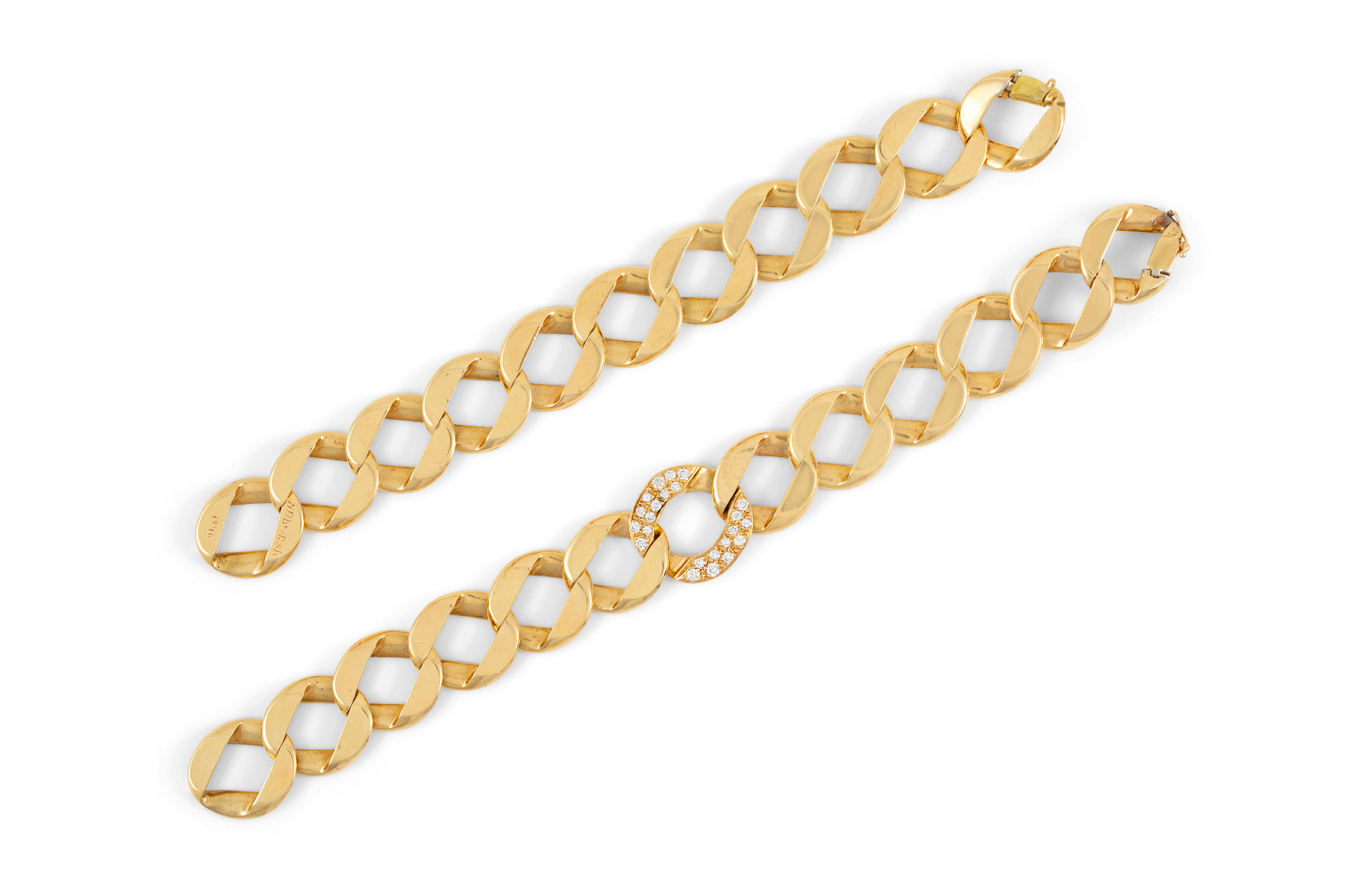 Set of Two Flat Curb Link Gold Bracelets