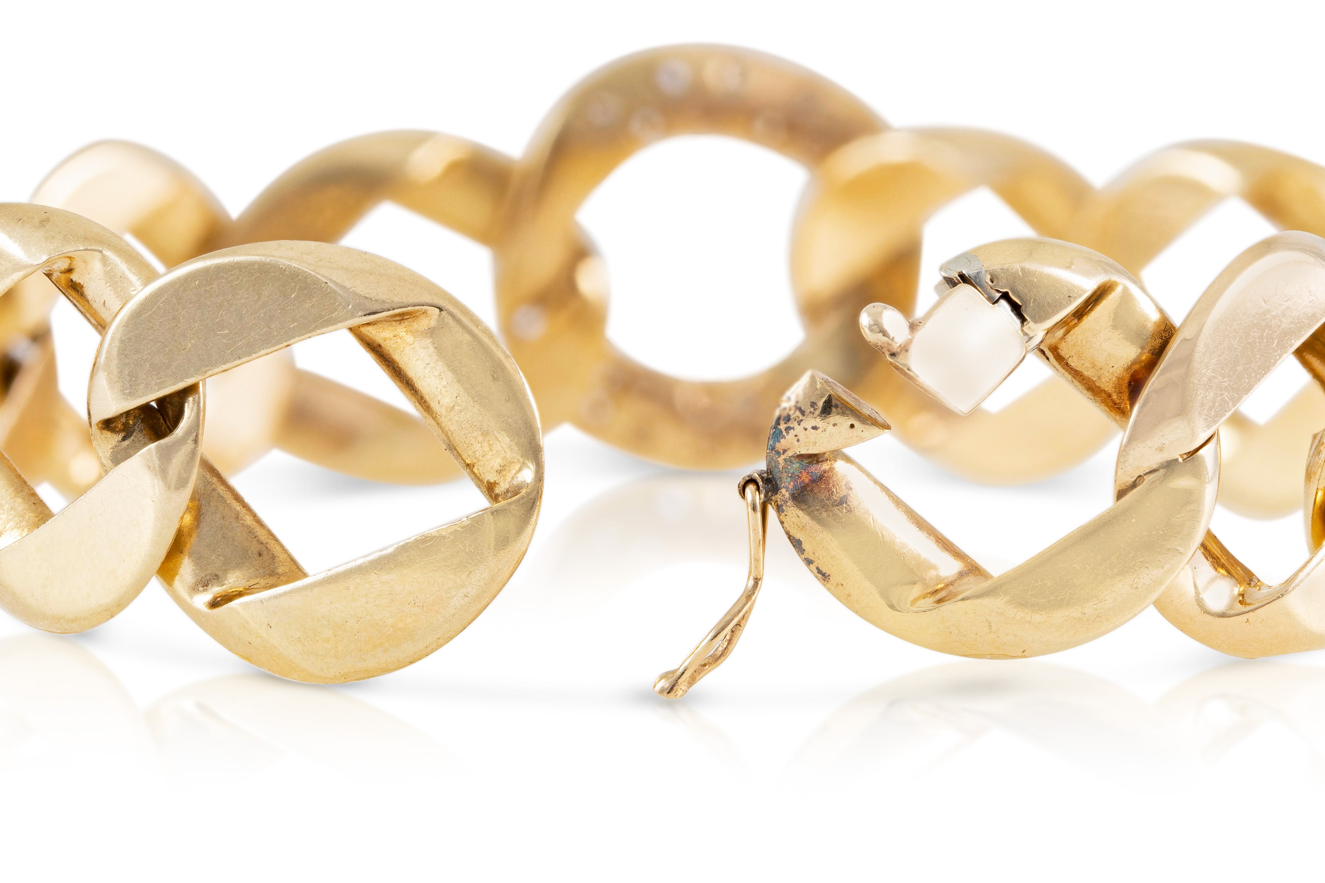 Set of Two Flat Curb Link Gold Bracelets