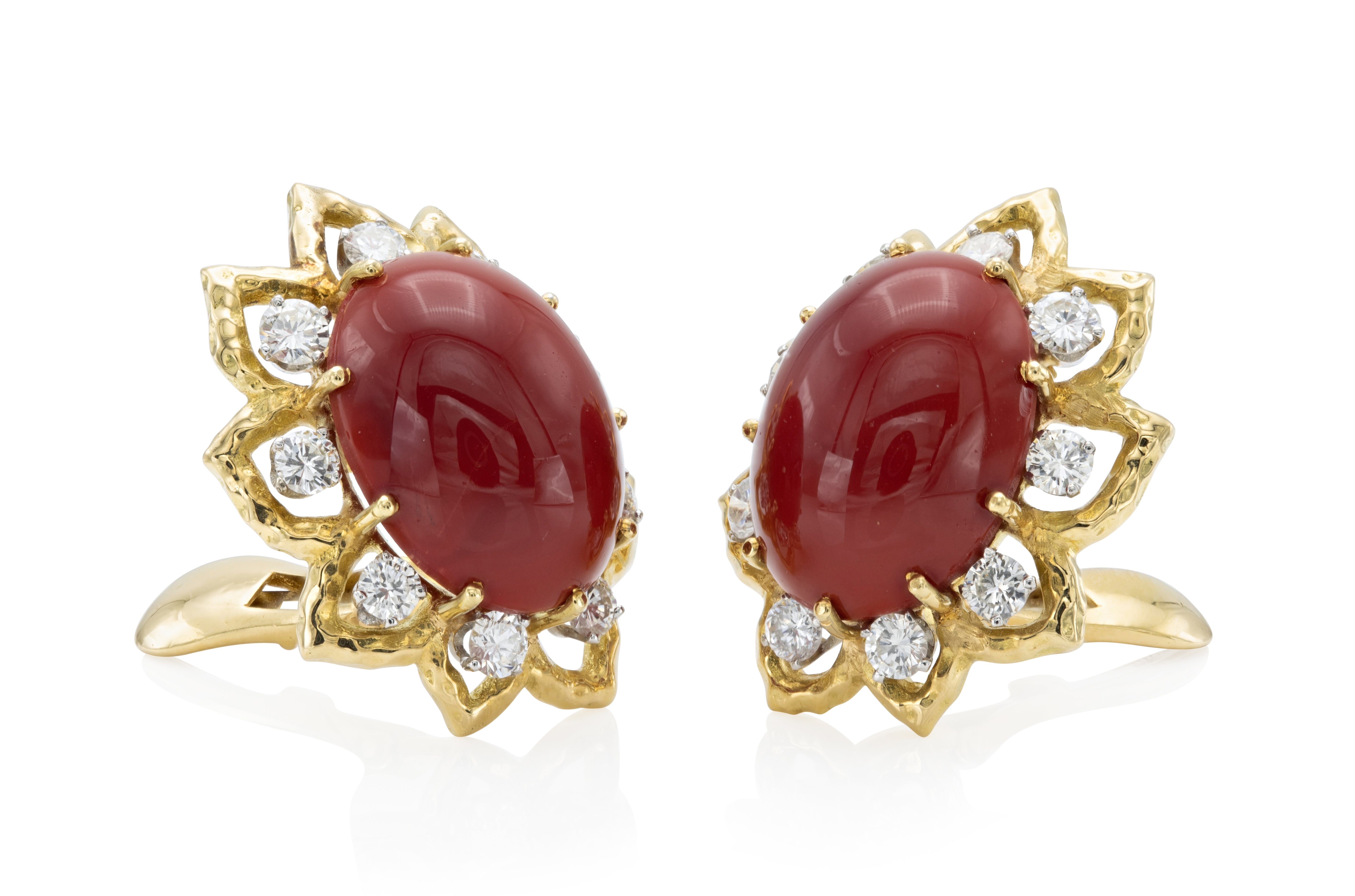 David Webb Coral and Diamond Earrings
