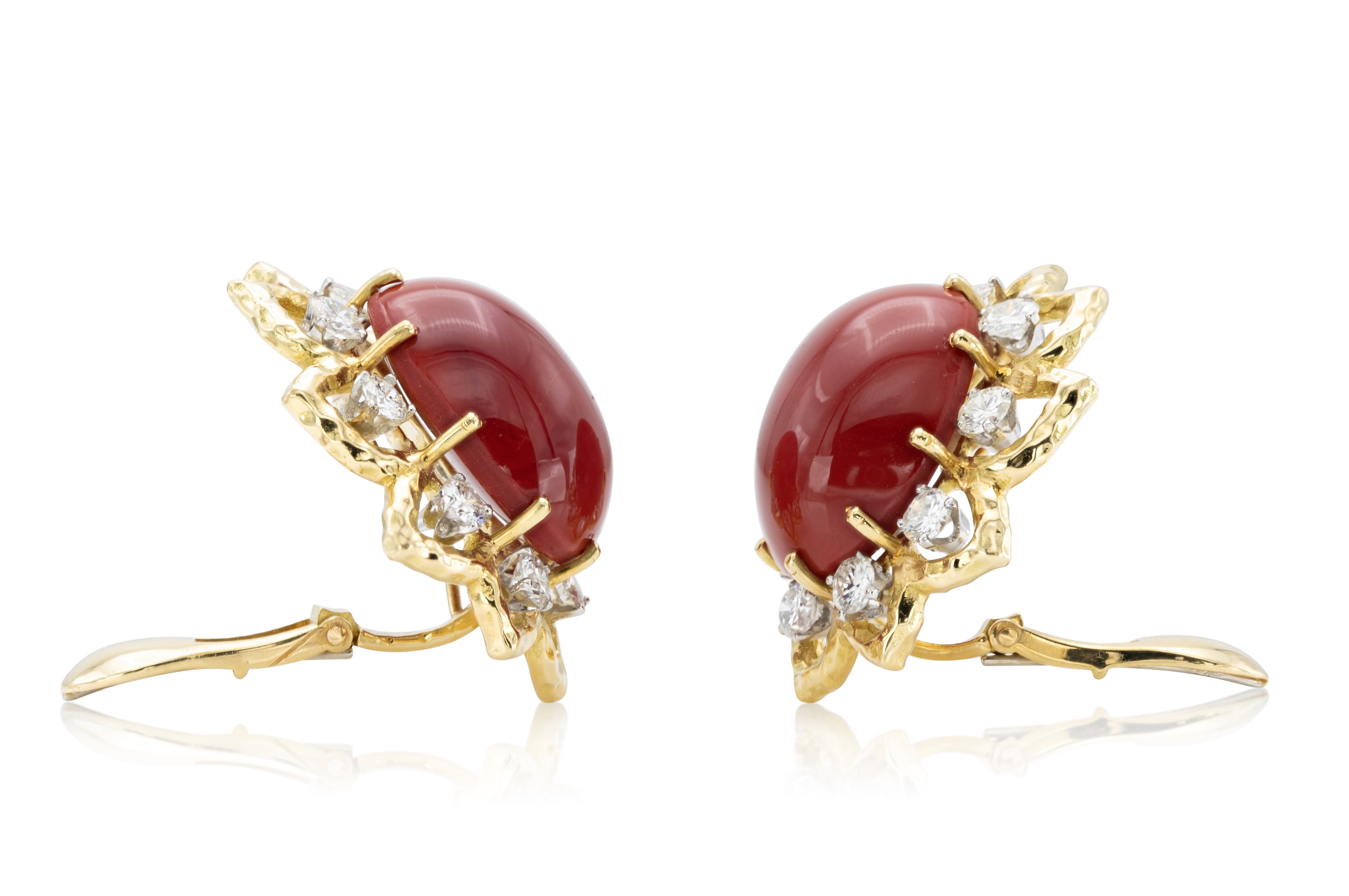 David Webb Coral and Diamond Earrings