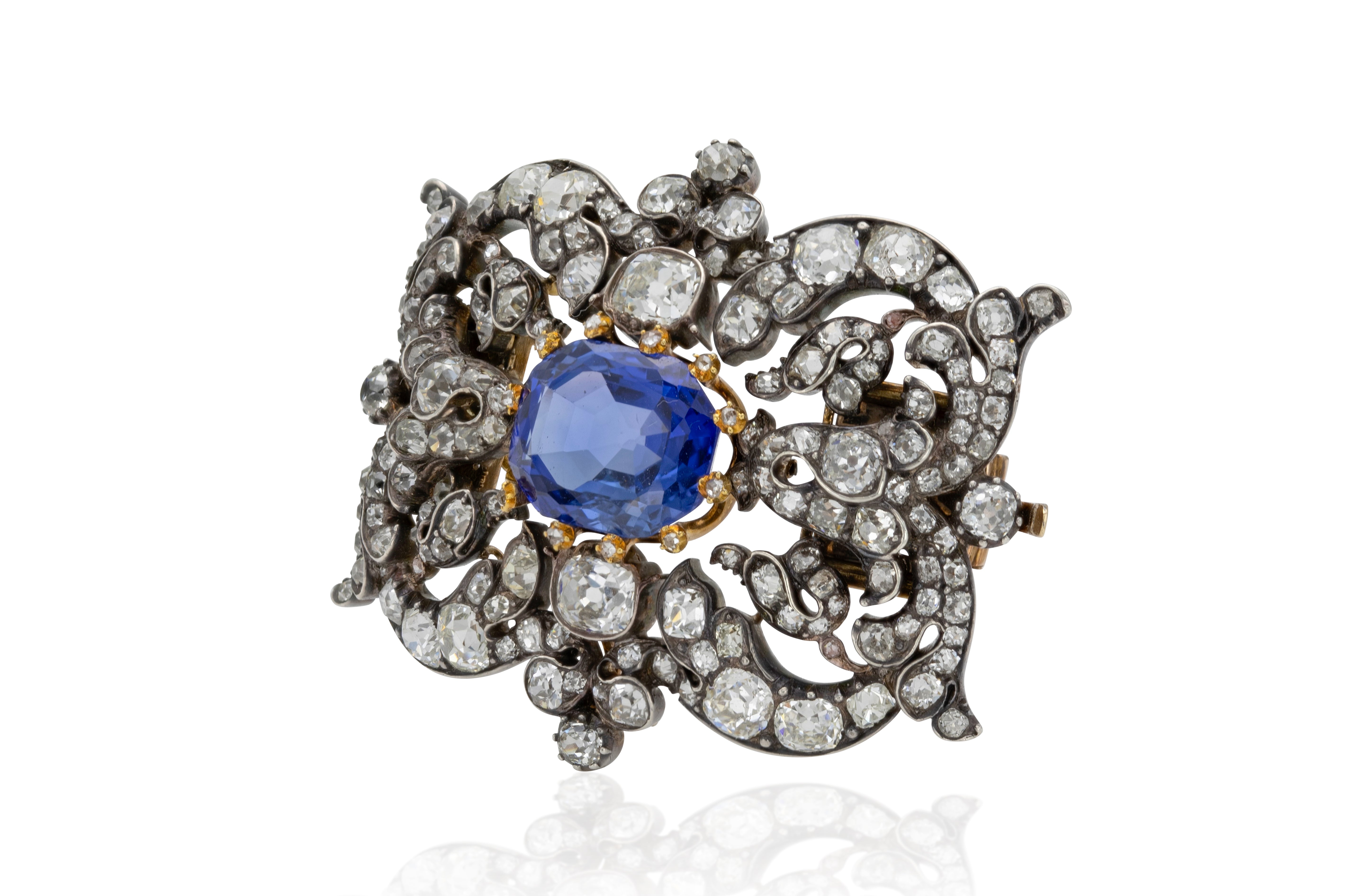 11.20cts Ceylon No-Heat Sapphire and Diamond Pin