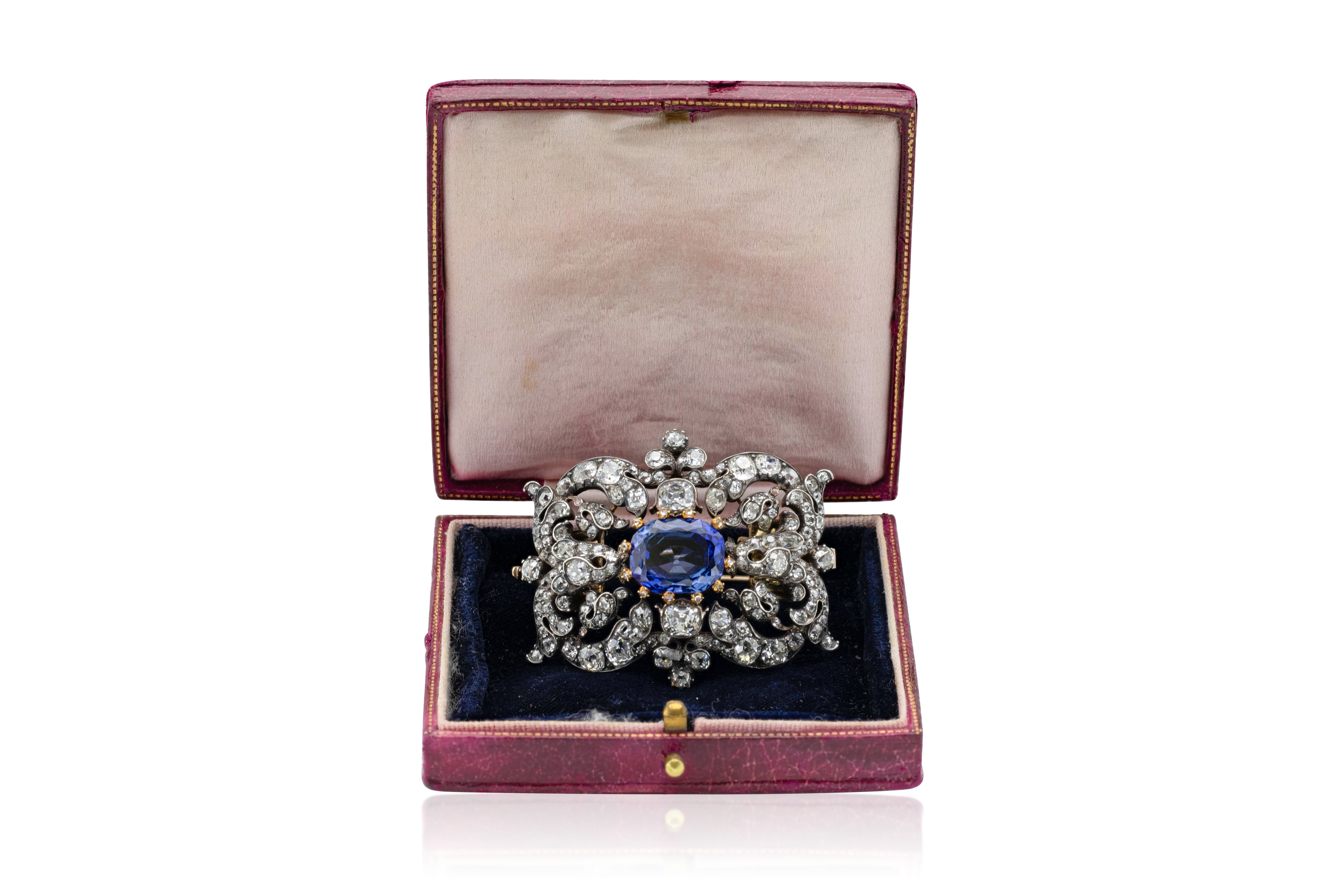 11.20cts Ceylon No-Heat Sapphire and Diamond Pin