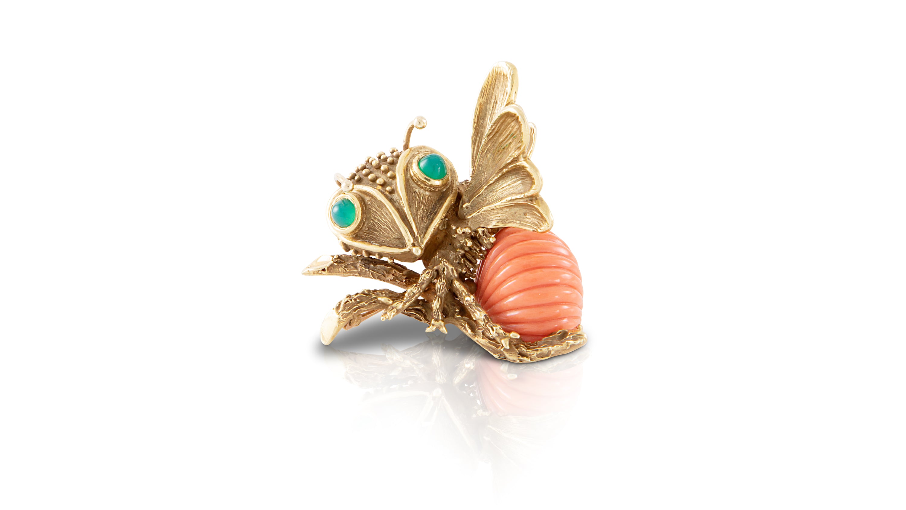 E. Pearl Coral Bee Brooch