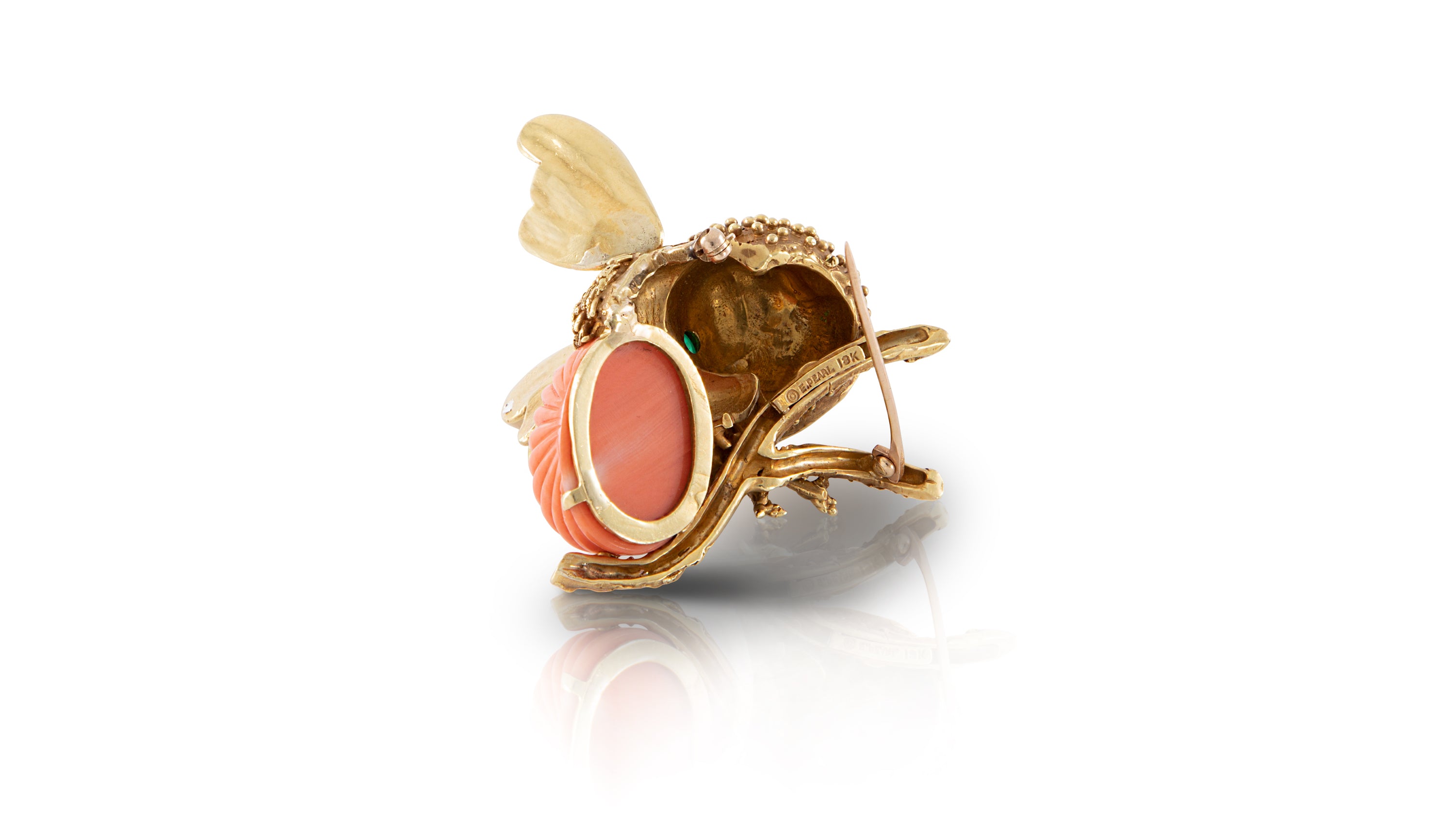 E. Pearl Coral Bee Brooch