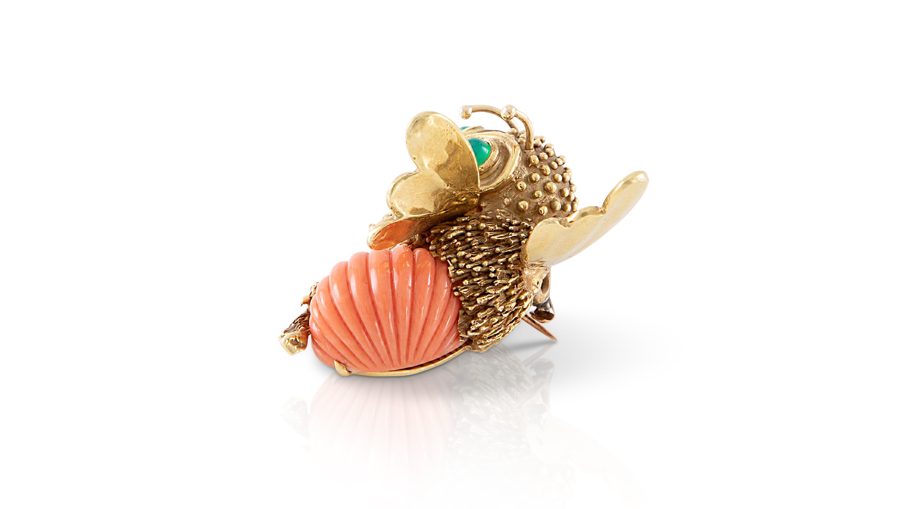 E. Pearl Coral Bee Brooch