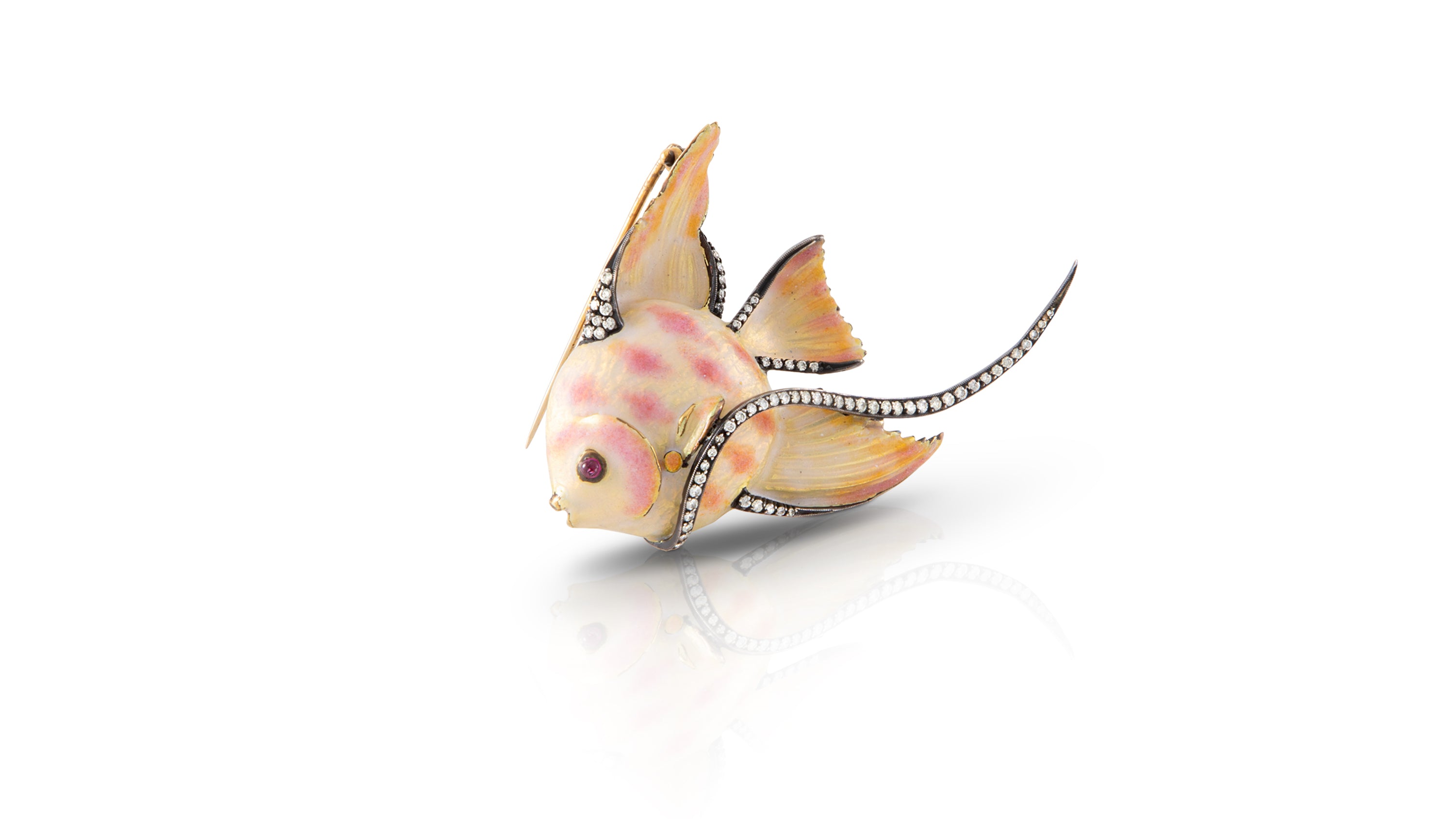 Enamel Fish Brooch with Diamonds