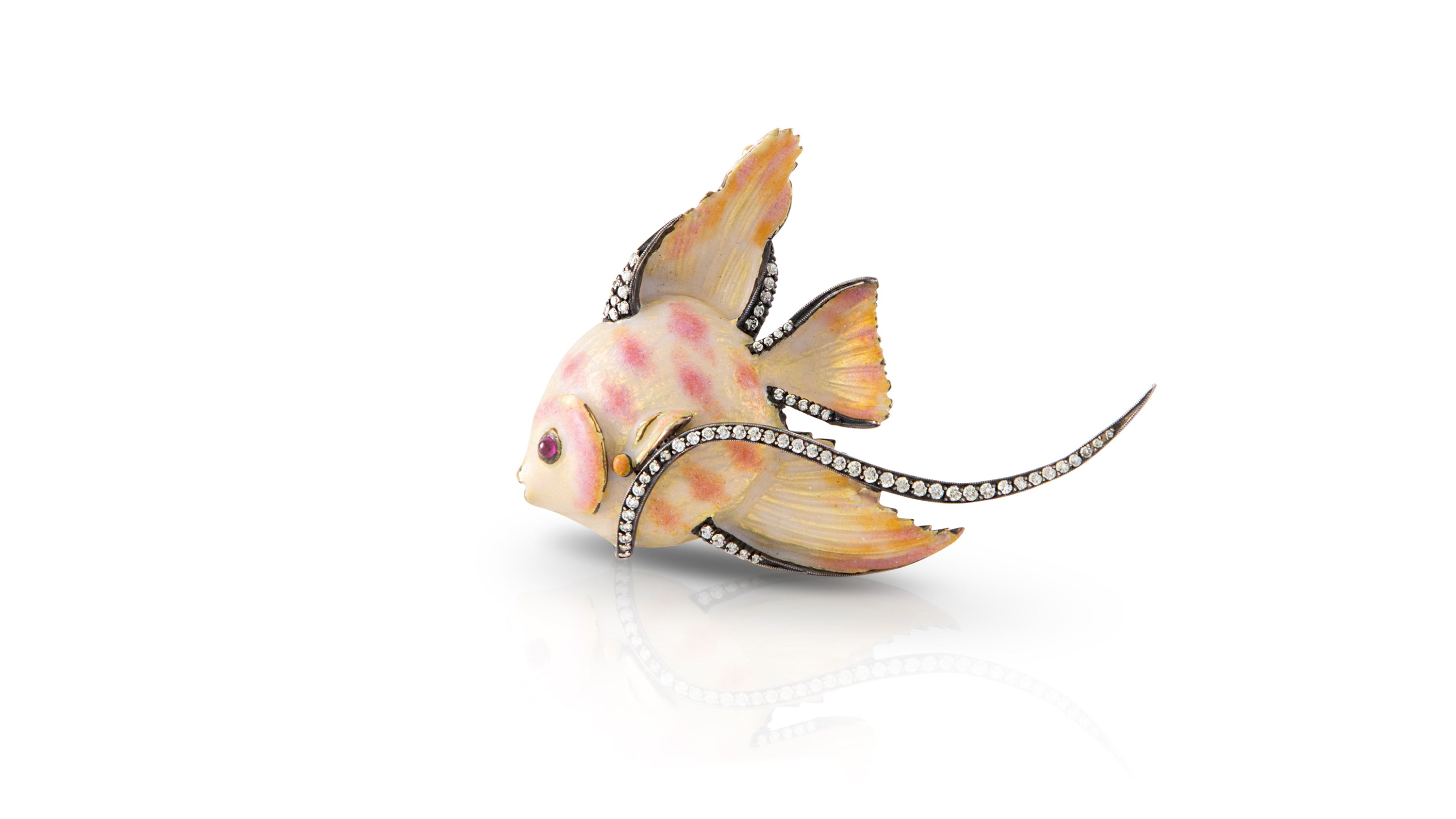 Enamel Fish Brooch with Diamonds