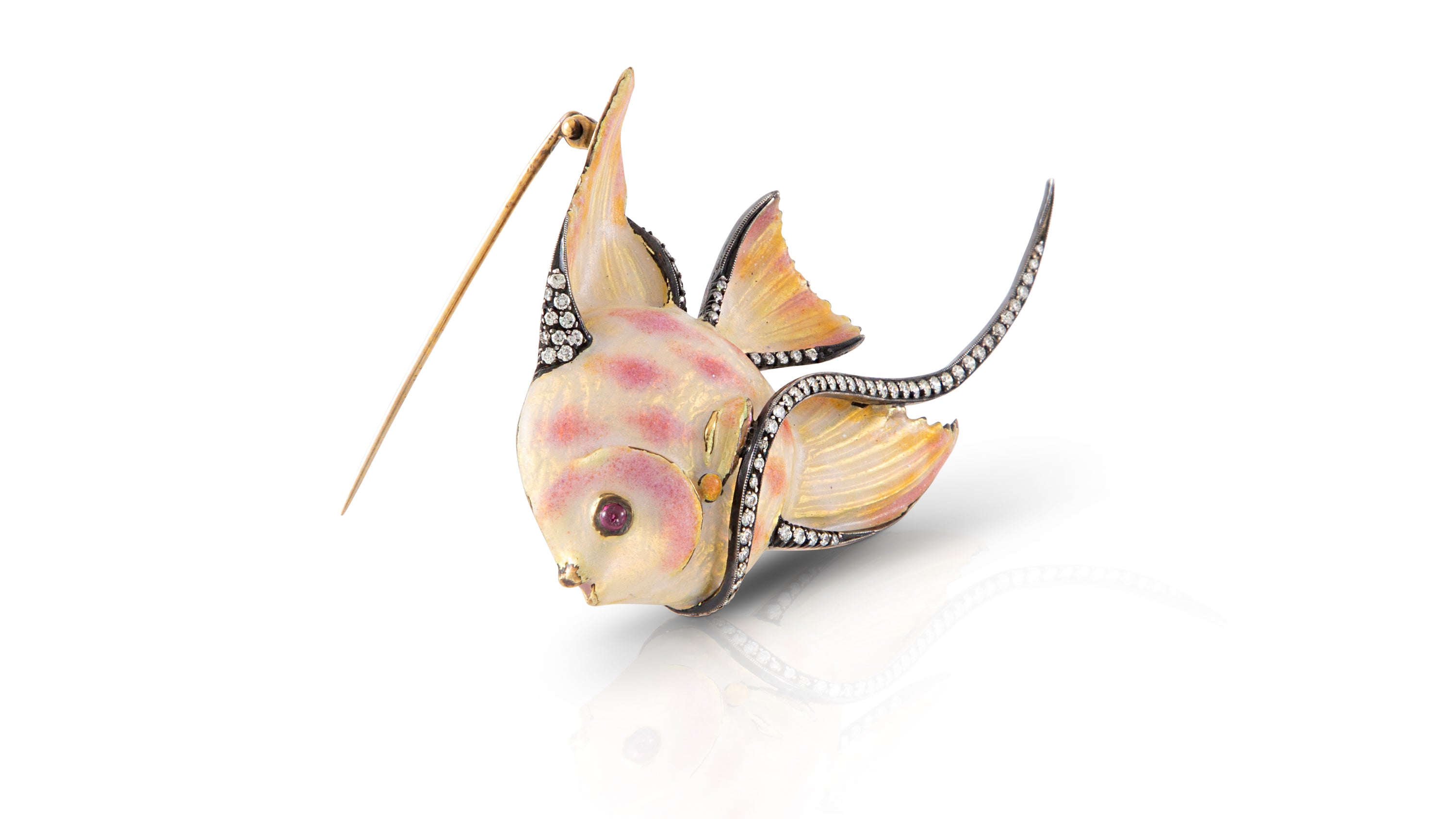 Enamel Fish Brooch with Diamonds
