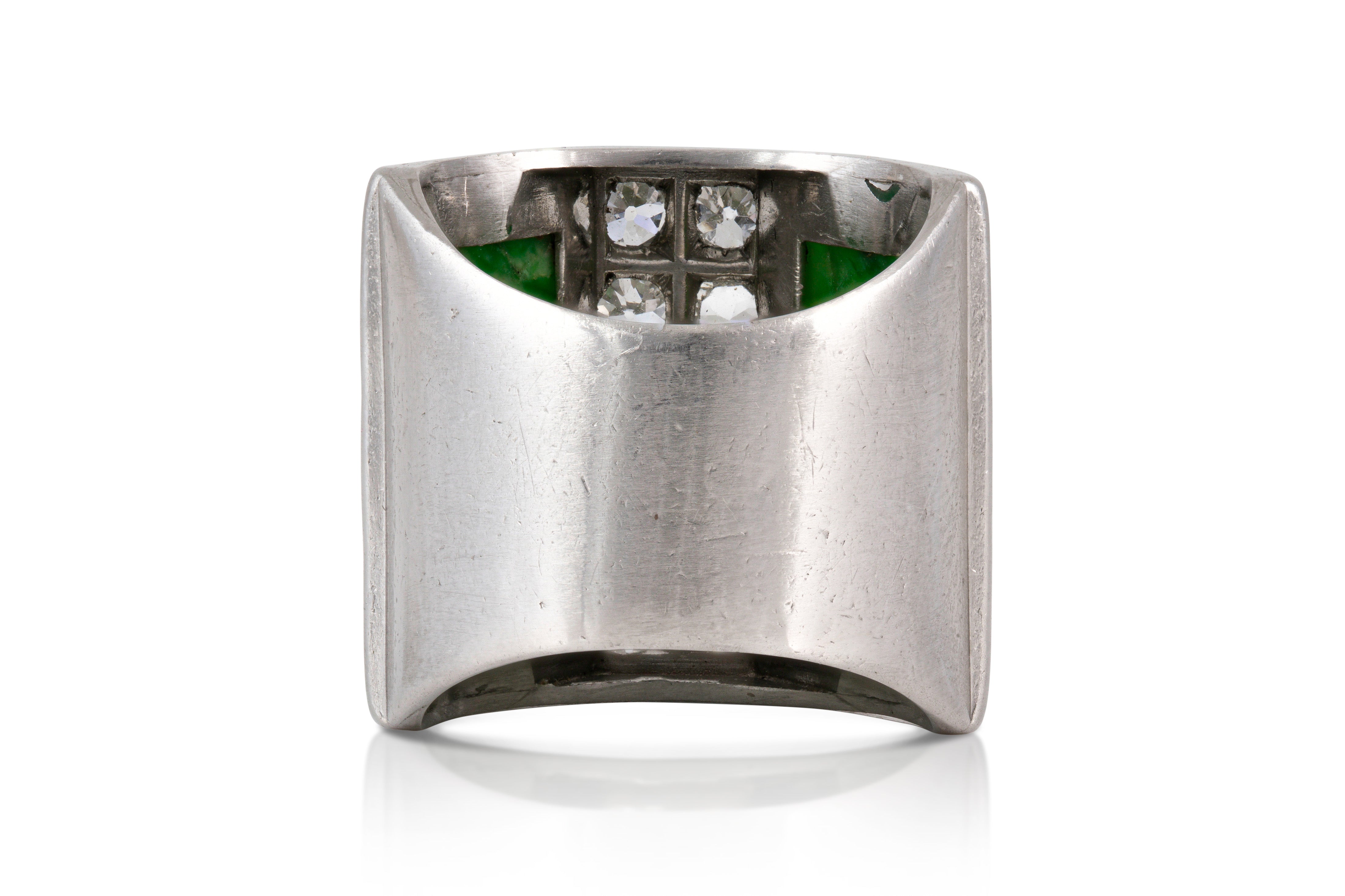 Art Deco Carved Jade Diamond Ring