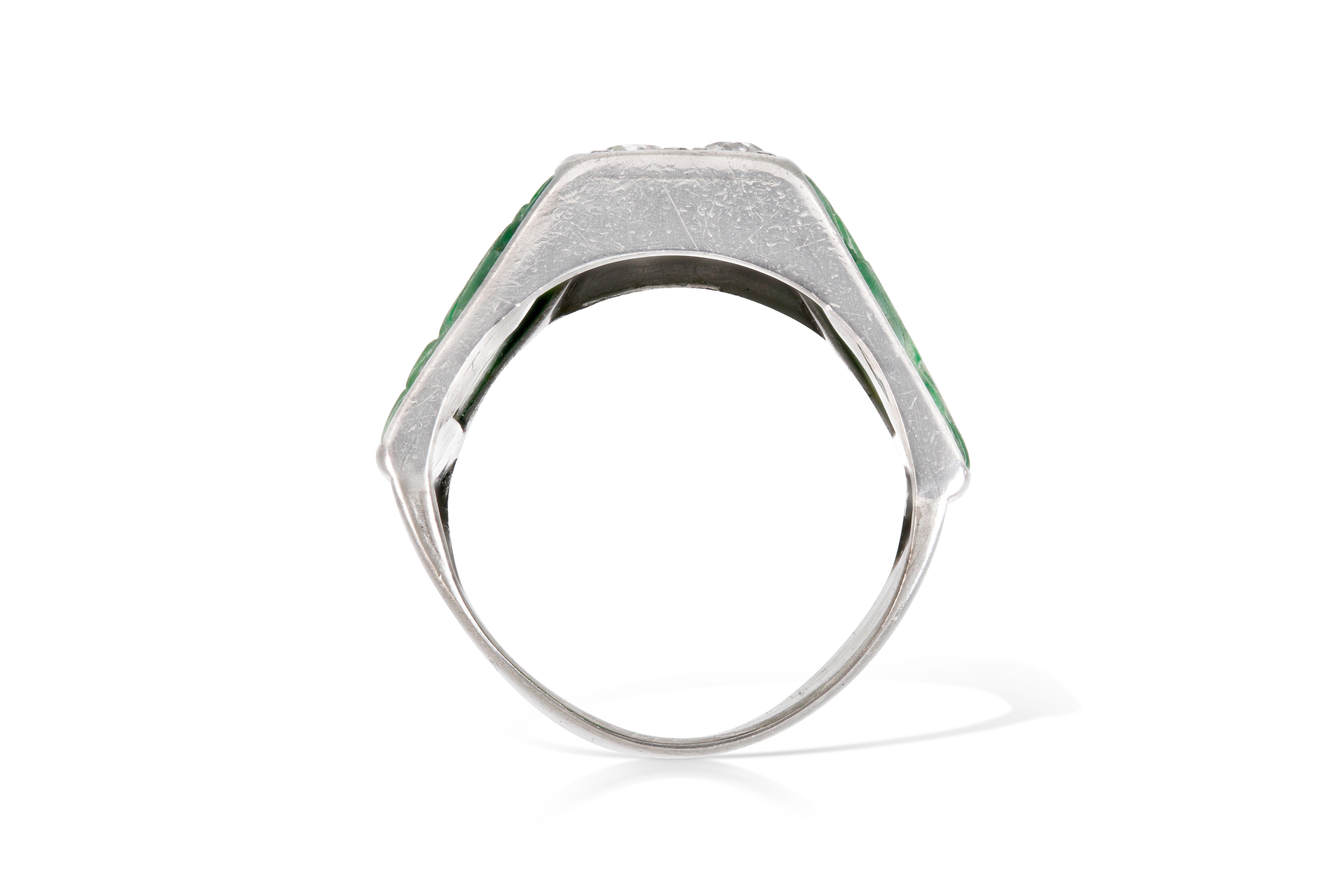 Art Deco Carved Jade Diamond Ring