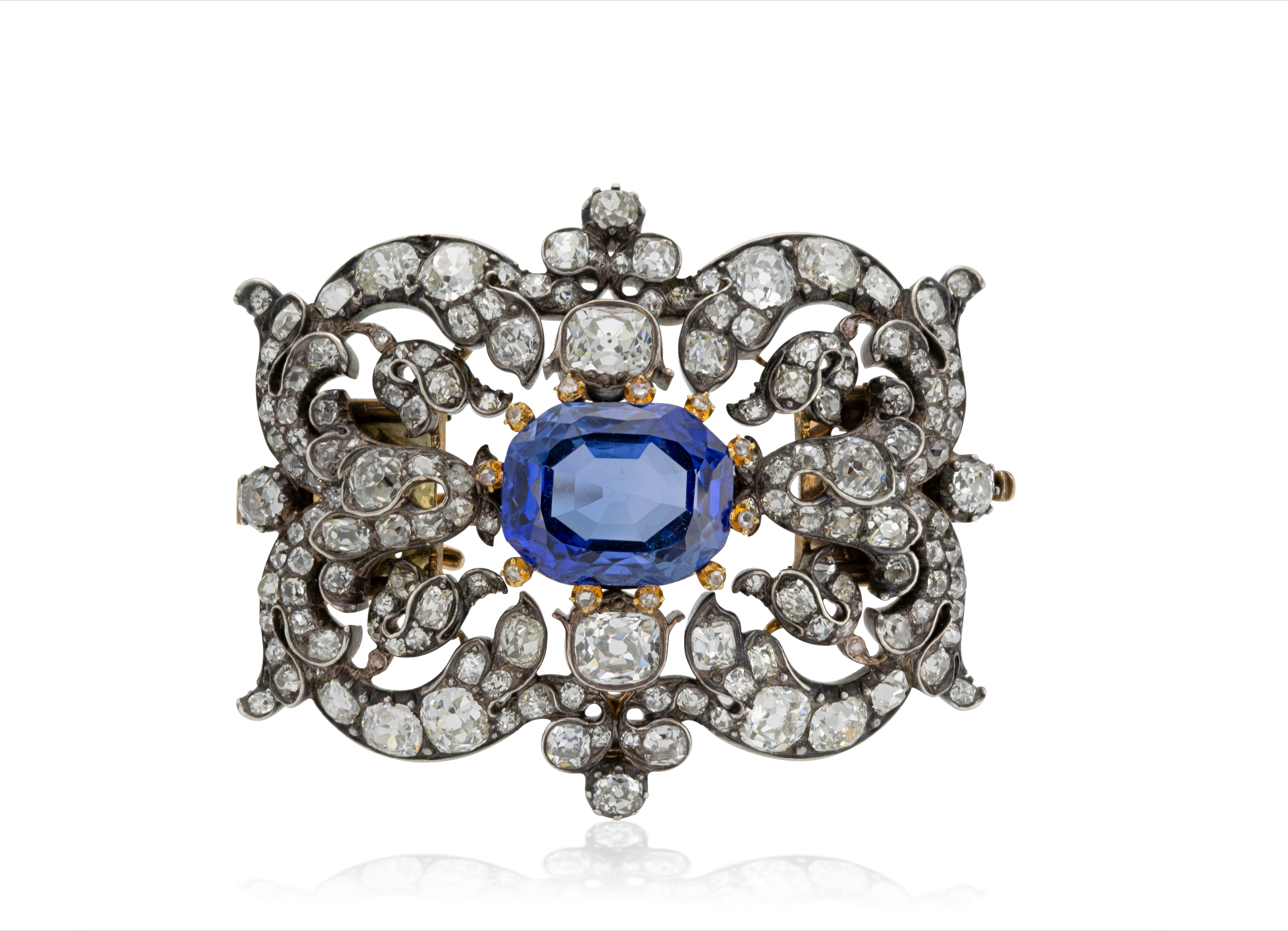 11.20cts Ceylon No-Heat Sapphire and Diamond Pin