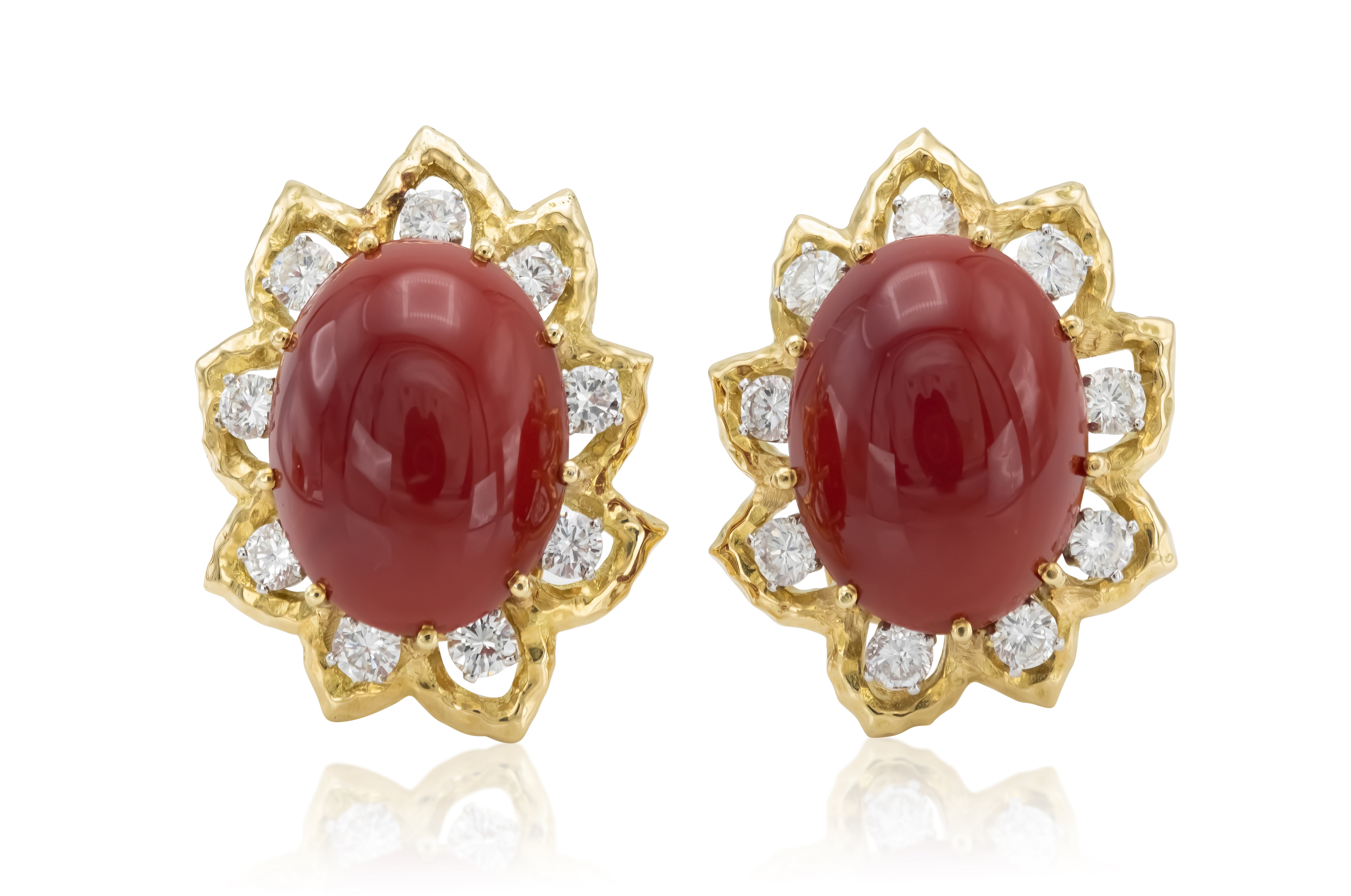 David Webb Coral and Diamond Earrings