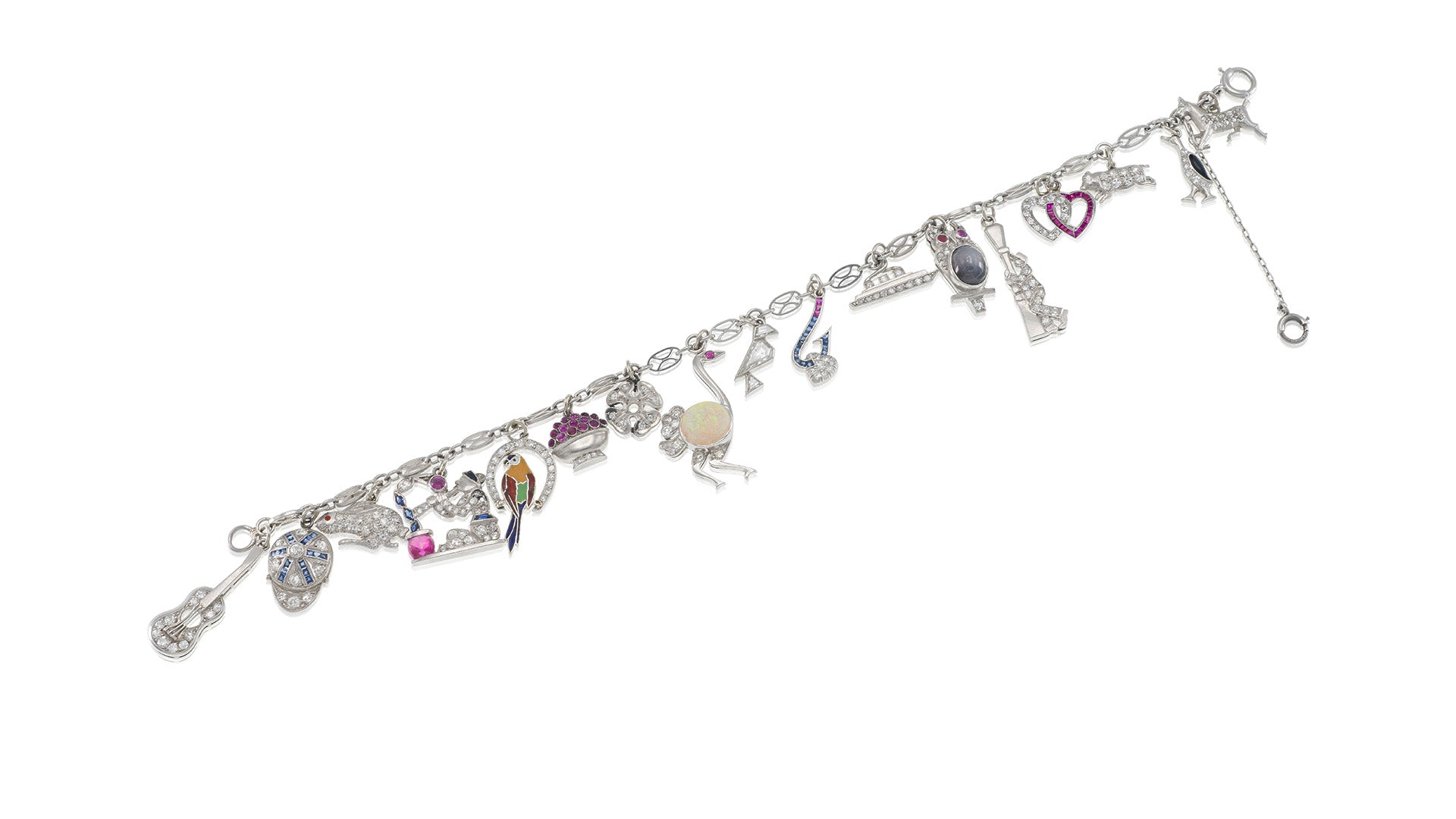 Art Deco Charm Bracelet 17 charms